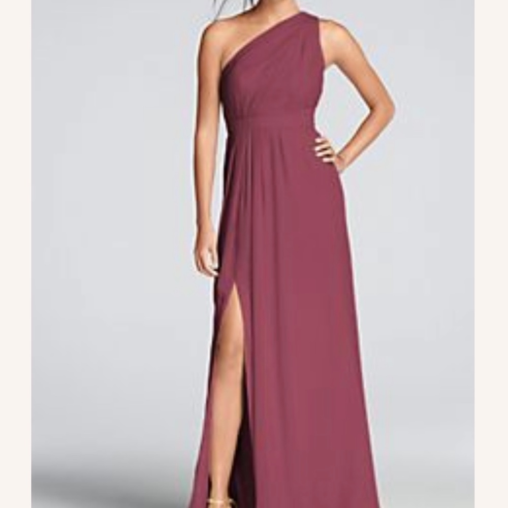 One Shoulder David’s Bridal Dress-Chianti color